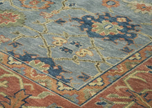 12x15 Blue, Peach, Gold Color Hand Knotted Oushak Wool Arts and Crafts Oriental Rug