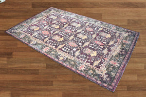 Multi Size Handmade Hand Woven Micro Printed Victoria Polyester Traditional Oriental Area Rug Purple, Brown Color