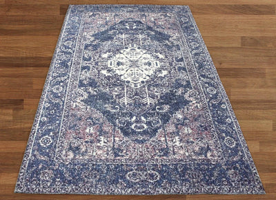 Multi Size Handmade Hand-Woven Micro Printed Traditional Oriental Area Rug Blue, Ivory Color - Oriental Rug Of Houston