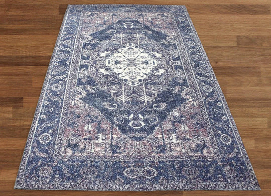 Multi Size Handmade Hand-Woven Micro Printed Traditional Oriental Area Rug Blue, Ivory Color