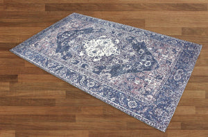 Multi Size Handmade Hand-Woven Micro Printed Traditional Oriental Area Rug Blue, Ivory Color - Oriental Rug Of Houston