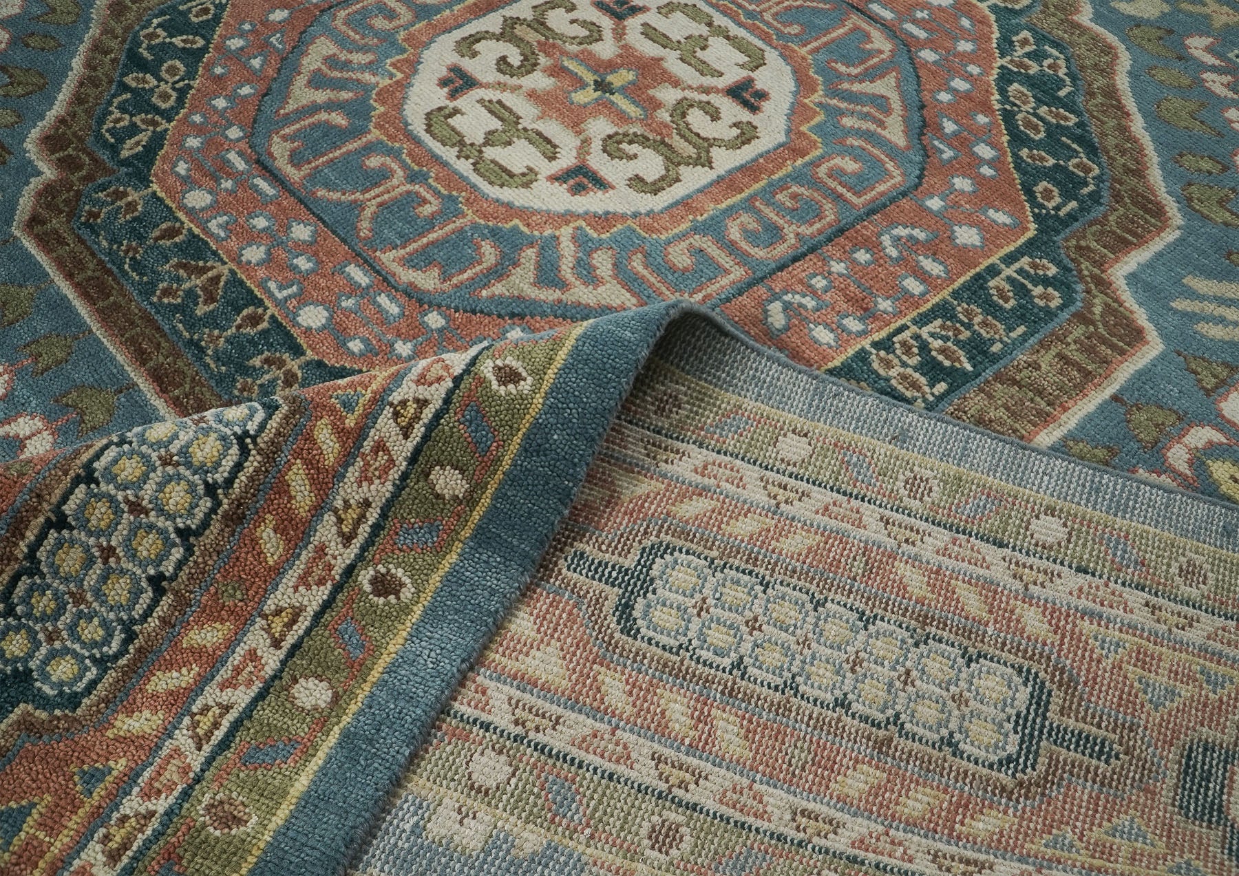 Rose Blue Rug 11'10''x15'1'' Hand Knotted Wool Blue ,Rose Oushak Traditional Rug ...