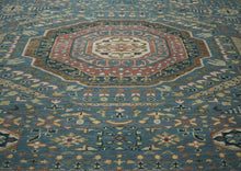 12x15 Blue, Rose, Green Color Hand Knotted Oushak Wool Traditional Oriental Rug
