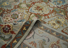 12x15 Mint, Lime, Burnt Orange Color Hand Knotted Oushak Wool Transitional Oriental Rug