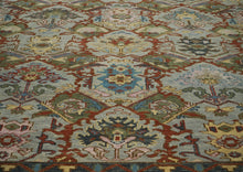 12x15 Mint, Lime, Burnt Orange Color Hand Knotted Oushak Wool Transitional Oriental Rug