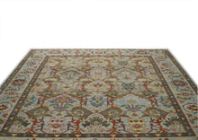 12x15 Mint, Lime, Burnt Orange Color Hand Knotted Oushak Wool Transitional Oriental Rug