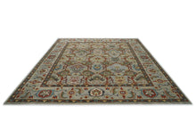 12x15 Mint, Lime, Burnt Orange Color Hand Knotted Oushak Wool Transitional Oriental Rug