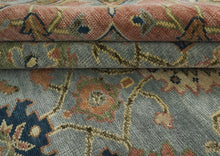 12x15 Blue, Peach, Lime Color Hand Knotted Oushak Wool Arts and Crafts Oriental Rug