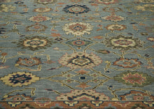 12x15 Blue, Peach, Lime Color Hand Knotted Oushak Wool Arts and Crafts Oriental Rug