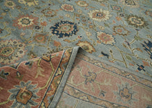 12x15 Blue, Peach, Lime Color Hand Knotted Oushak Wool Arts and Crafts Oriental Rug