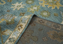 9x12 Celadon, Lime, Gold Color Hand Knotted Oushak Wool Arts and Crafts Oriental Rug