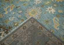 9x12 Celadon, Lime, Gold Color Hand Knotted Oushak Wool Arts and Crafts Oriental Rug