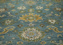 9x12 Celadon, Lime, Gold Color Hand Knotted Oushak Wool Arts and Crafts Oriental Rug