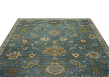 9x12 Celadon, Lime, Gold Color Hand Knotted Oushak Wool Arts and Crafts Oriental Rug