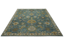 9x12 Celadon, Lime, Gold Color Hand Knotted Oushak Wool Arts and Crafts Oriental Rug