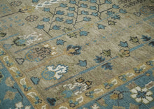9x12 Beige, Tan, Aqua Color Hand Knotted Oushak Wool Transitional Oriental Rug