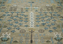 9x12 Beige, Tan, Aqua Color Hand Knotted Oushak Wool Transitional Oriental Rug