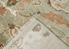 10x14 Green, Ivory, Rust Color Hand Knotted Oushak Wool Transitional Oriental Rug