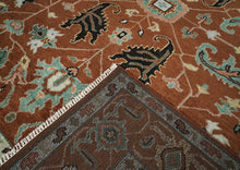 9x12 Burnt Orange, Aqua, Rose Color Hand Knotted Oushak Wool Arts and Crafts Oriental Rug