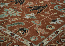 9x12 Burnt Orange, Aqua, Rose Color Hand Knotted Oushak Wool Arts and Crafts Oriental Rug