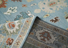 9x12 Blue, Ivory, Taupe Color Hand Knotted Oushak Wool Arts and Crafts Oriental Rug