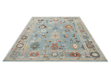 9x12 Blue, Ivory, Taupe Color Hand Knotted Oushak Wool Arts and Crafts Oriental Rug