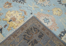 9x12 Blue, Beige, Light Gold Color Hand Knotted Oushak Wool Arts and Crafts Oriental Rug