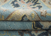 9x12 Blue, Beige, Light Gold Color Hand Knotted Oushak Wool Arts and Crafts Oriental Rug