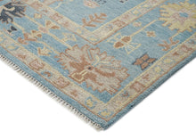 9x12 Blue, Light Gold, Rose Color Hand Knotted Oushak Wool Arts and Crafts Oriental Rug