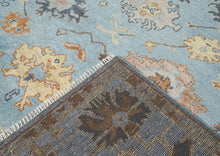 9x12 Blue, Light Gold, Rose Color Hand Knotted Oushak Wool Arts and Crafts Oriental Rug