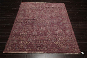 8'x10' Burgundy Hand Knotted Transitional Oriental 100% Wool Oriental Area Rug