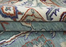 9x12 Blue, Ivory, Burnt Orange Color Hand Knotted Oushak Wool Transitional Oriental Rug