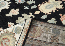 9x12 Black, Ivory, Rust Color Hand Knotted Oushak Wool Arts and Crafts Oriental Rug