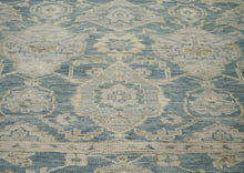 9x12 Blue, Slate, Beige Color Hand Knotted Oushak Wool Transitional Oriental Rug