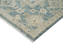 9x12 Blue, Slate, Beige Color Hand Knotted Oushak Wool Transitional Oriental Rug