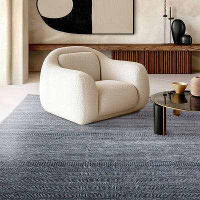 Multi Sizes Blue Hand Knotted Wool and Silk Modern Oriental Area Rug