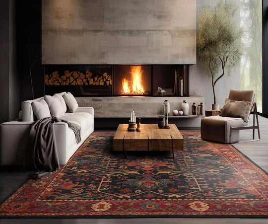 Handmade Multi Size 100% Wool Dark Blue Oriental Area Rug