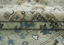 10x14 Mint, Ivory, Blue Color Hand Knotted Oushak Wool Transitional Oriental Rug