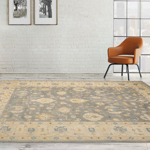 10x14 Ash Gray Hand Knotted Traditional Botanical Turkish Oushak 100% Wool Oriental Area Rug