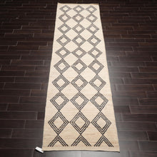 LoomBloom 3'4''x13'2" Ivory Hand Knotted Afghan Moroccan Modern & Contemporary Tribal Wool Oriental Area Rug