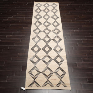 LoomBloom 3'4''x13'2" Ivory Hand Knotted Afghan Moroccan Modern & Contemporary Tribal Wool Oriental Area Rug