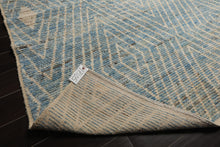 LoomBloom 12'6''x17'11" Blue Hand Knotted Afghan Moroccan Modern & Contemporary Tribal Wool Oriental Area Rug