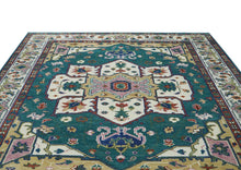 9x12 Teal, Ivory, Green Color Hand Knotted Oushak Wool  Oriental Rug