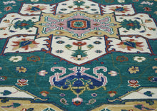 9x12 Teal, Ivory, Green Color Hand Knotted Oushak Wool  Oriental Rug