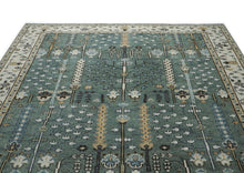 9x12 Celadon, Beige, Brown Color Hand Knotted Oushak Wool Transitional Oriental Rug