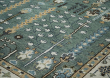 9x12 Celadon, Beige, Brown Color Hand Knotted Oushak Wool Transitional Oriental Rug