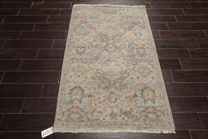 LoomBloom 3'x5' Mint Hand Knotted Distressed Quality Traditional Distressed Wool Oriental Area Rug