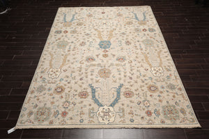 LoomBloom 9'x12' Beige Hand Knotted Distressed Quality Traditional Distressed Wool Oriental Area Rug