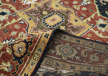 9x12 Blue, Burnt Orange, Ivory Color Hand Knotted Oushak Wool  Oriental Rug