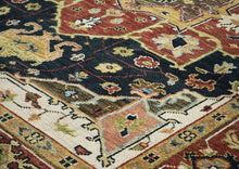 9x12 Blue, Burnt Orange, Ivory Color Hand Knotted Oushak Wool  Oriental Rug